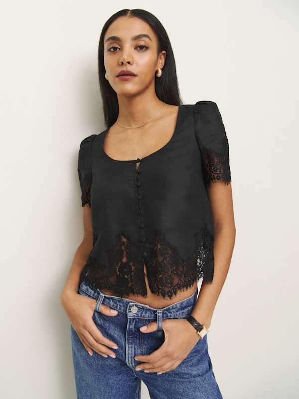 Josie Linen Top - Black